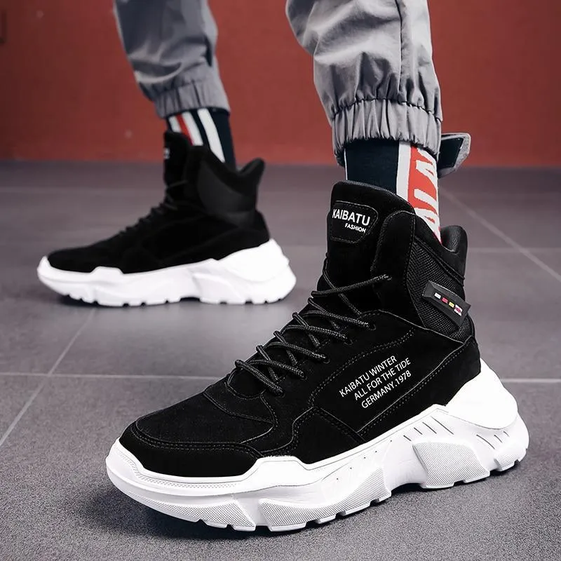 Men's Fall Winter Casual Mens Ankle Boots Suedes Platform Men's High Sole