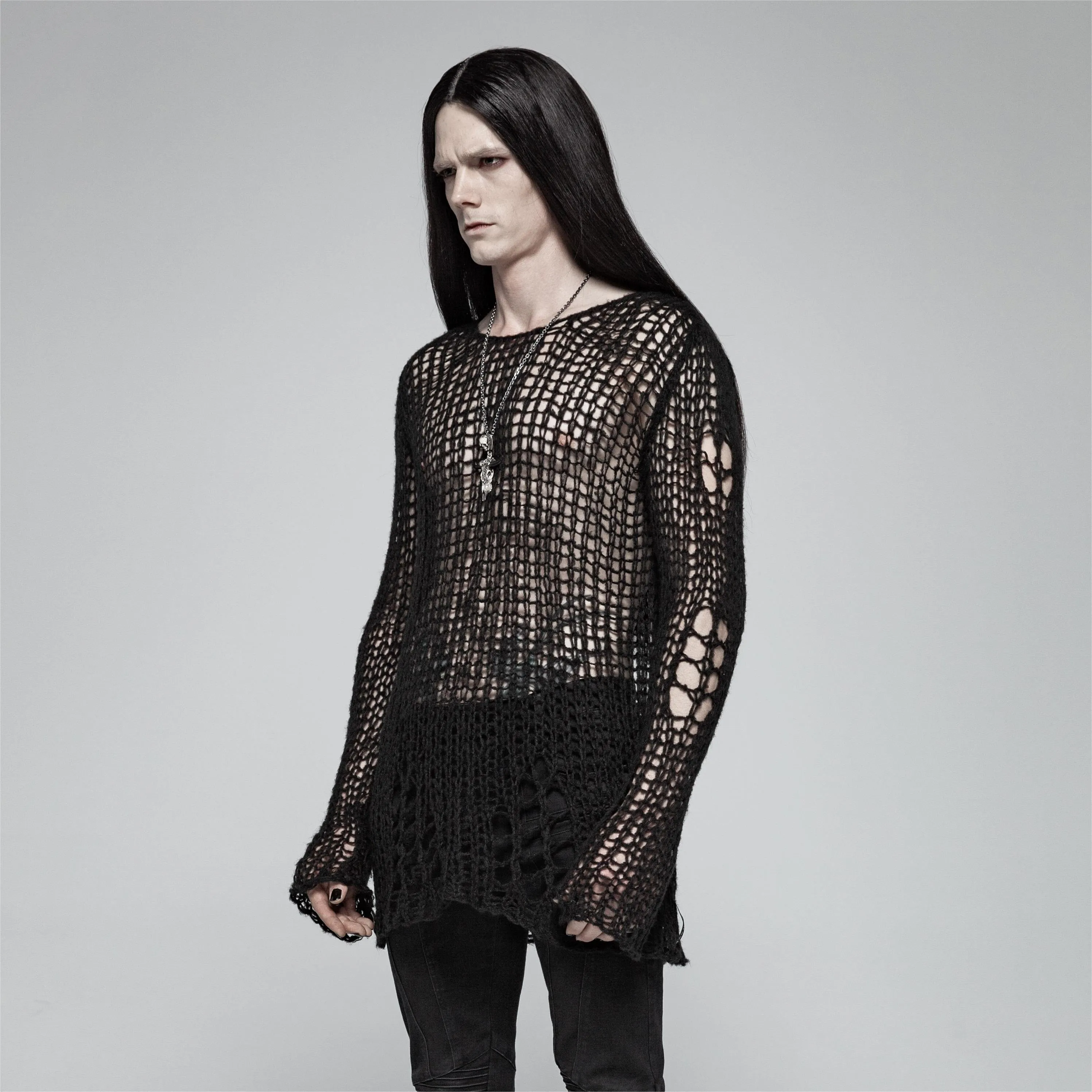 Men's Gothic Ripped Knitted Top