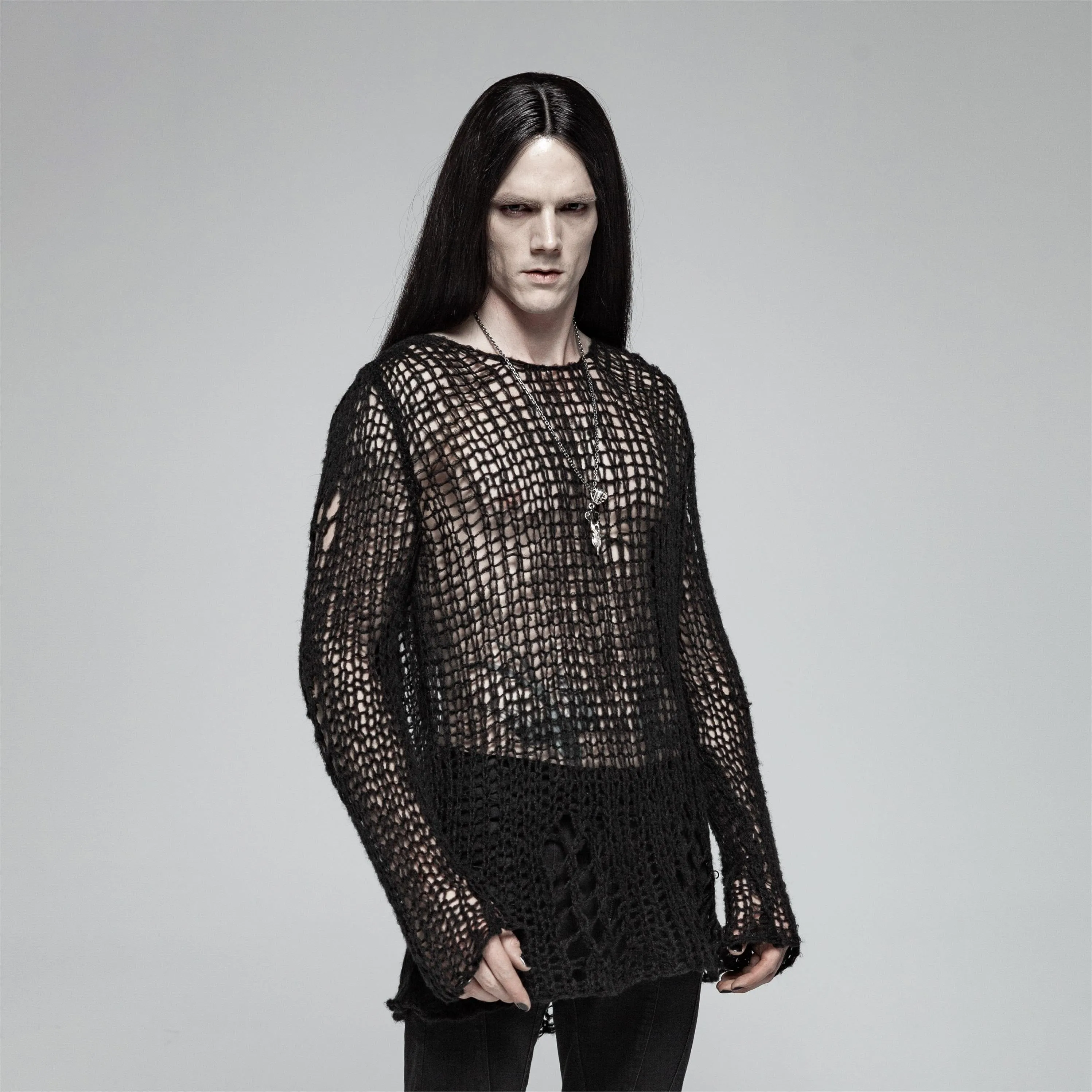 Men's Gothic Ripped Knitted Top