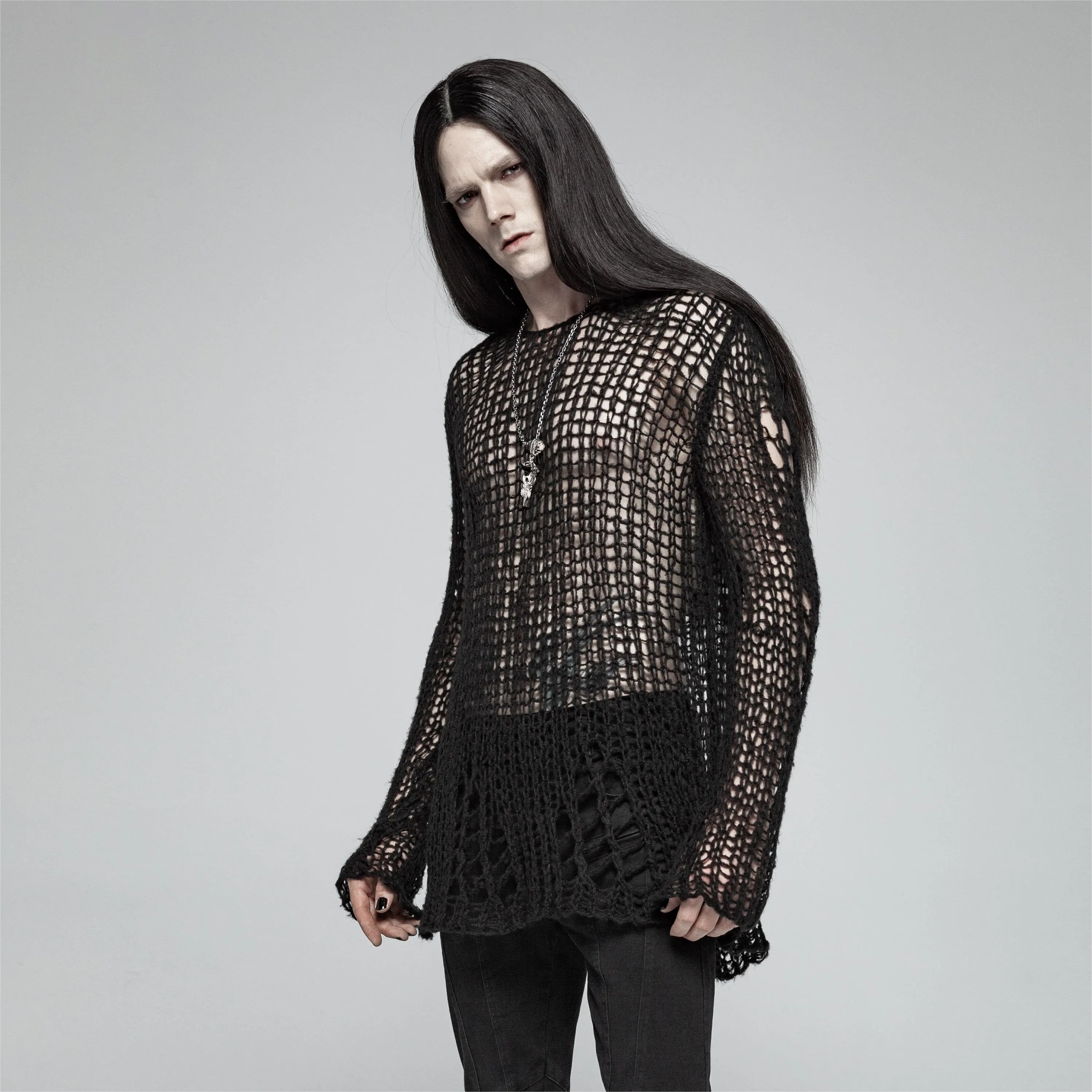 Men's Gothic Ripped Knitted Top