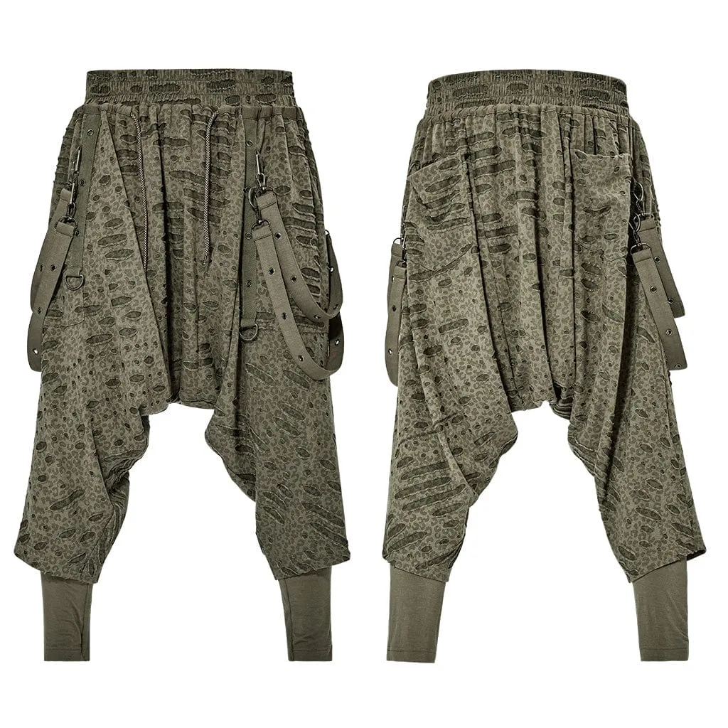 Men's Gothic Ripped Sagging Pants with Straps