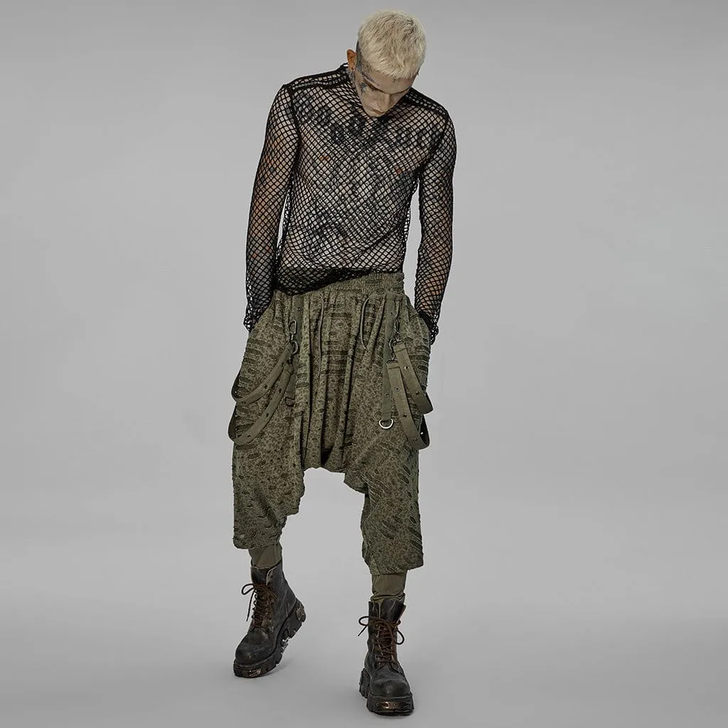 Men's Gothic Ripped Sagging Pants with Straps