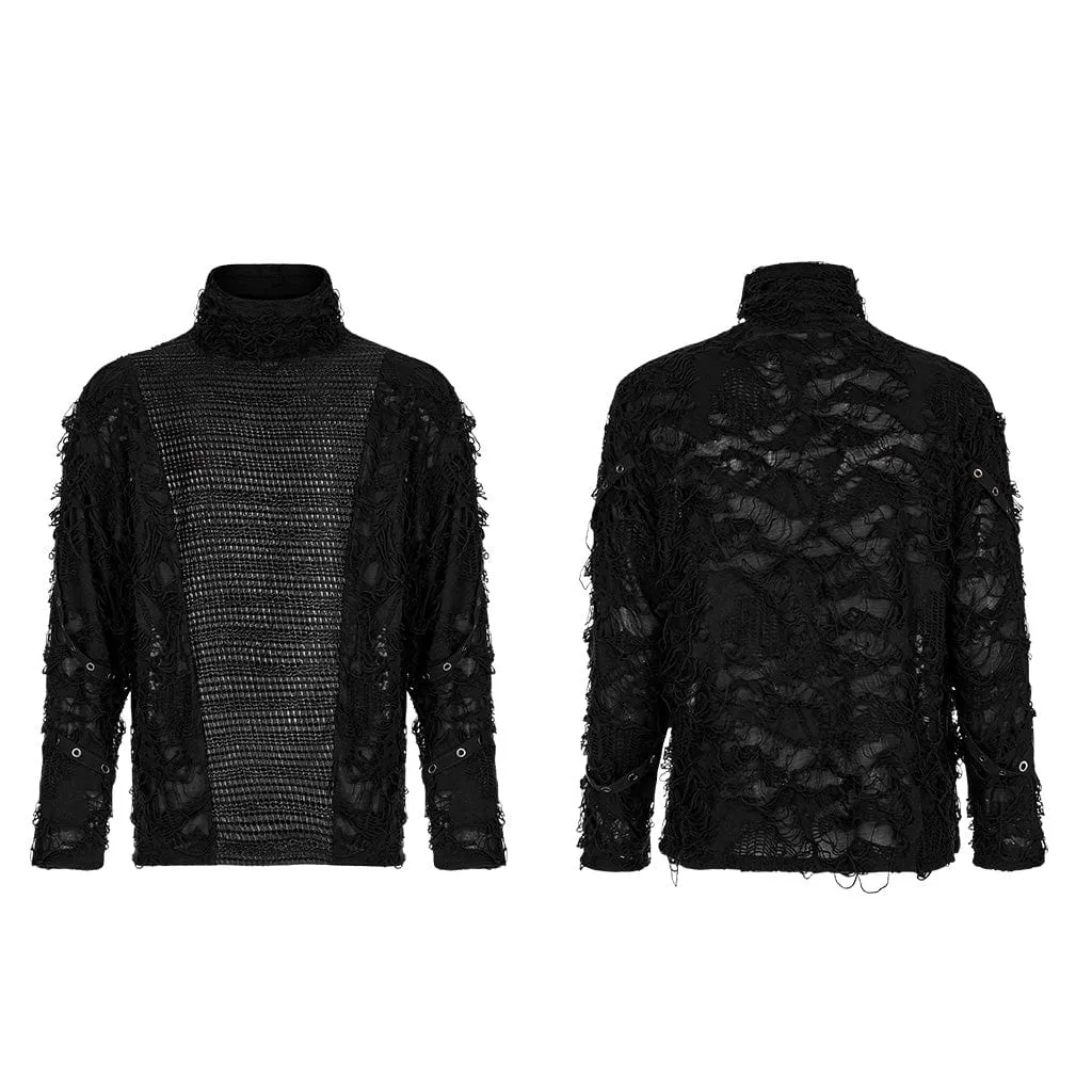 Men's Gothic Ripped Splice Turtleneck Shirt