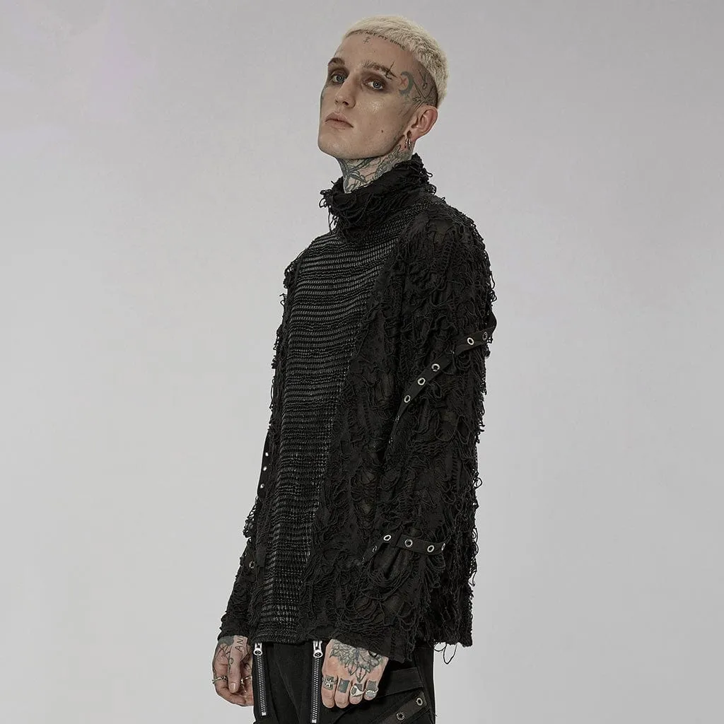 Men's Gothic Ripped Splice Turtleneck Shirt