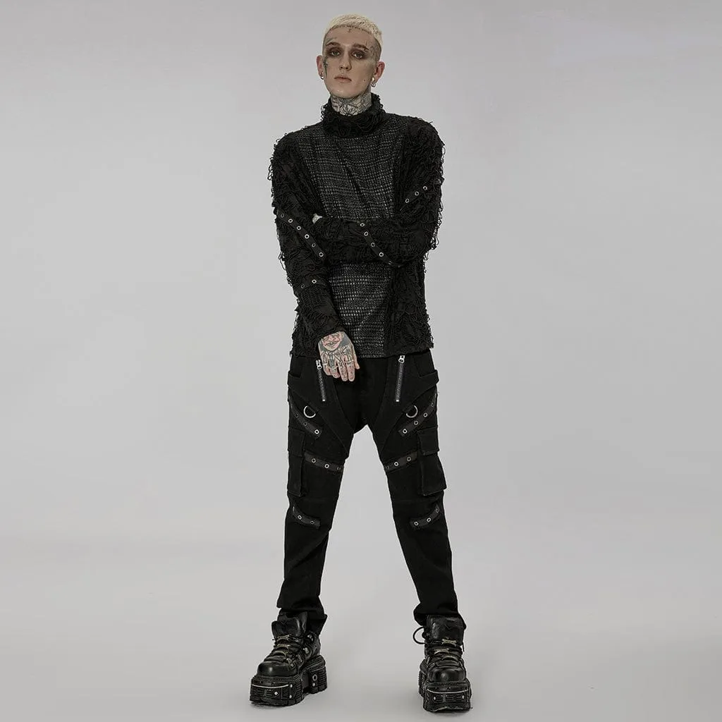 Men's Gothic Ripped Splice Turtleneck Shirt