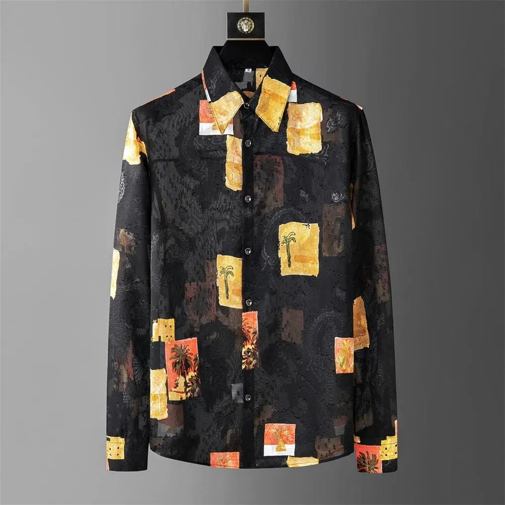 Men's Loose Fit Casual Shirt with Retro Print - Fashionable Vintage Style