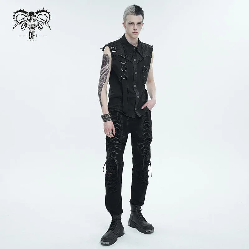 Men's Punk Buckle Splice Unedged Vest