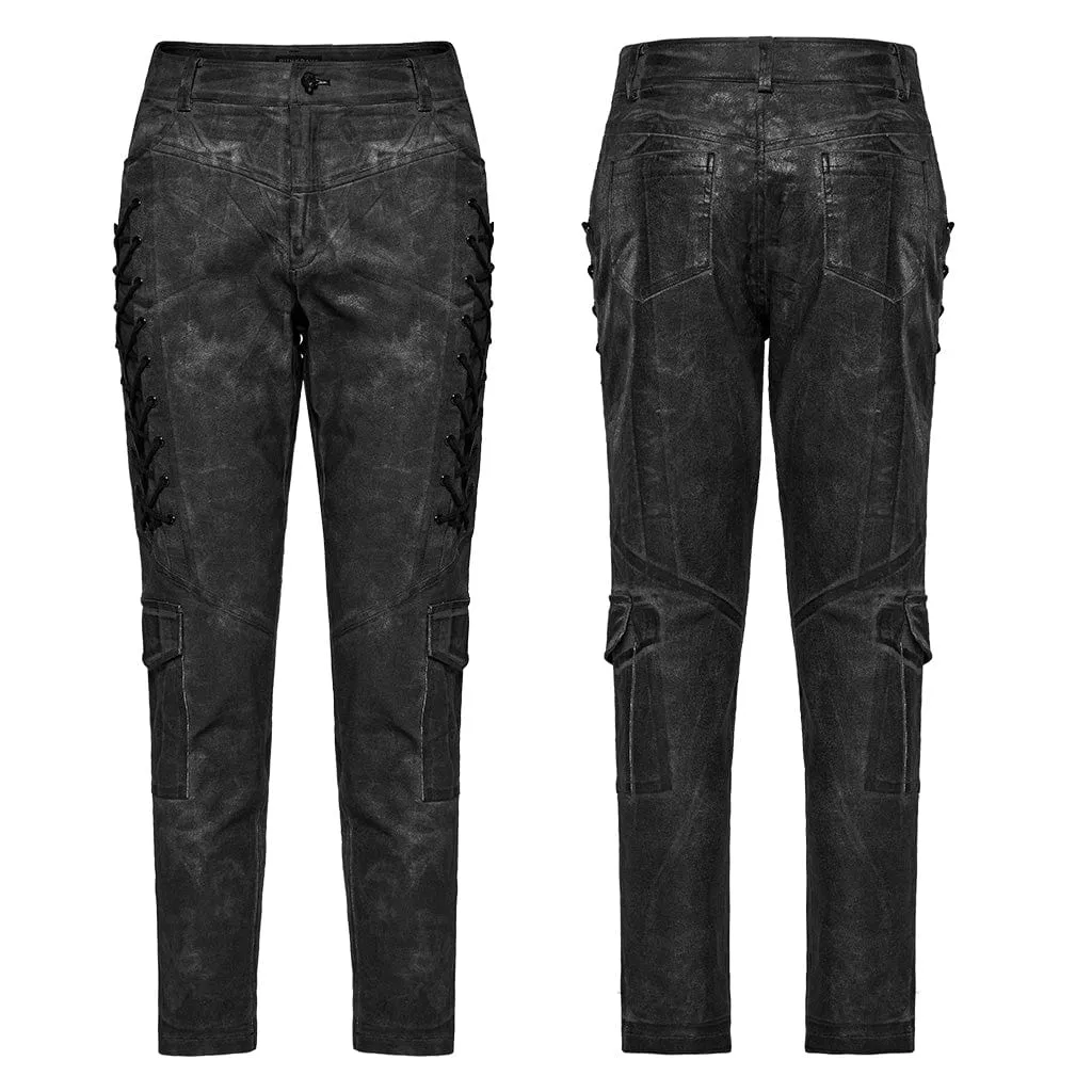 Men's Punk Gothic Big-pocket Strappy Black Grey Pants