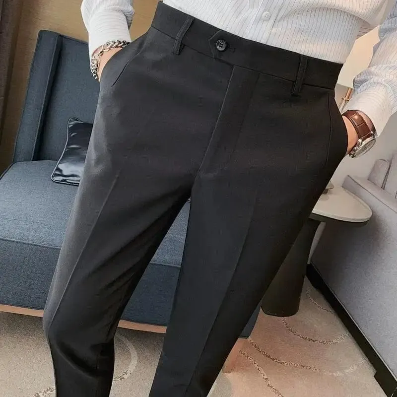 Men's Solid Straight Casual Pants: High-Quality, Fashionable Simplicity for Formal Business and Office Social Events