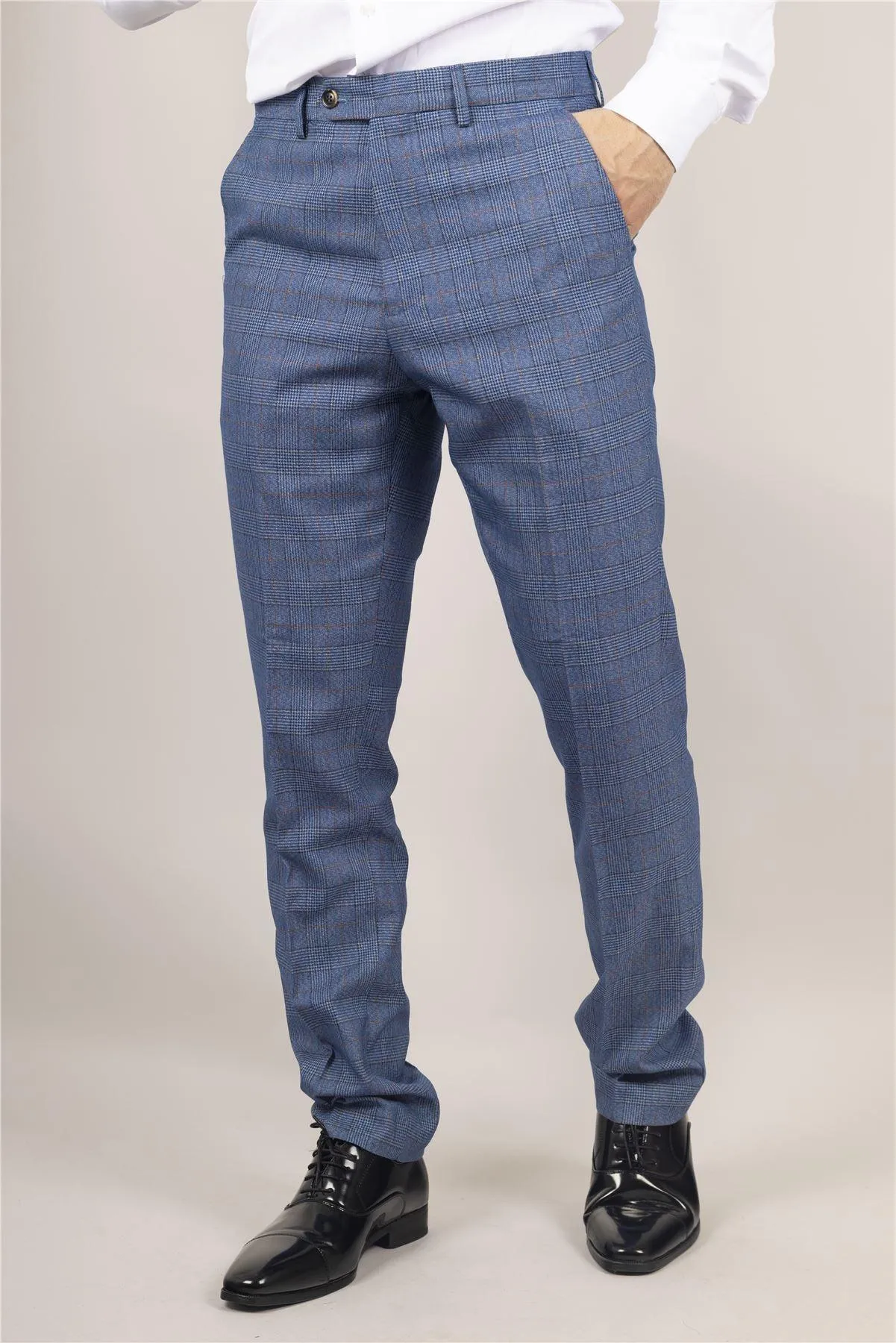 Men's Trousers Blue Checked Casual Formal Pants