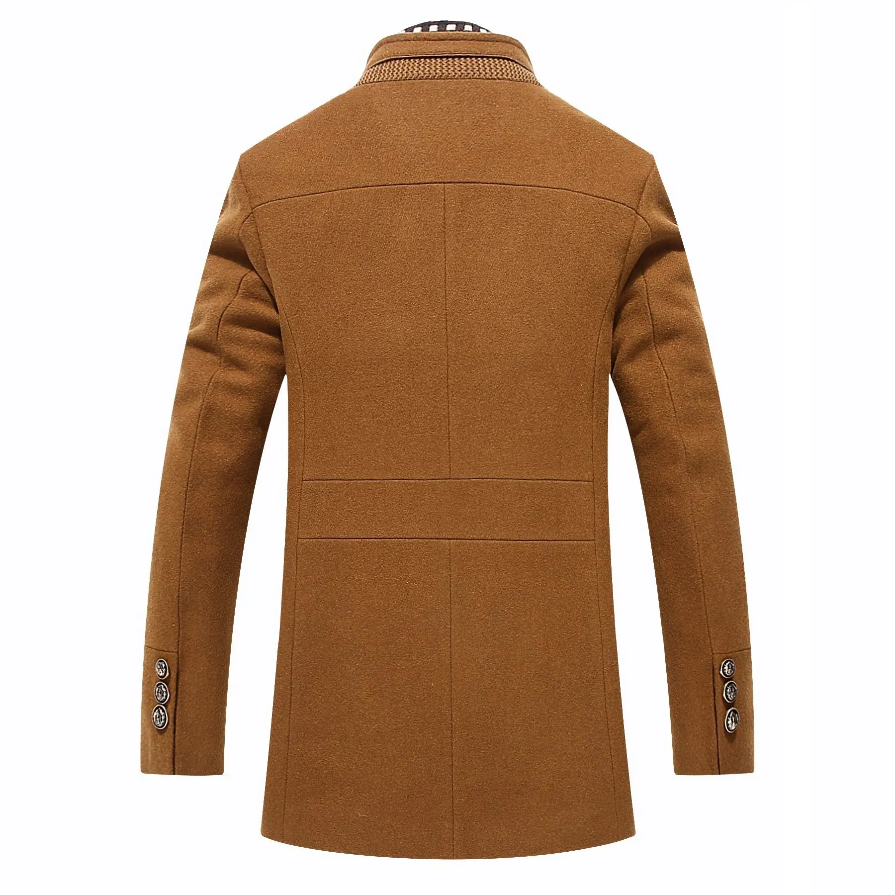 Men's Winter Thick Stand Collar Detachable Scarf Wool Coat