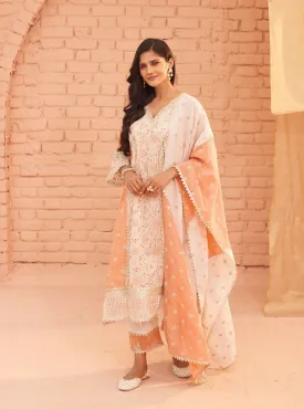 Mulmul Banarsi Vanessa Off White Anarkali Kurta With Mulmul Cotton Vanessa Off White Pant