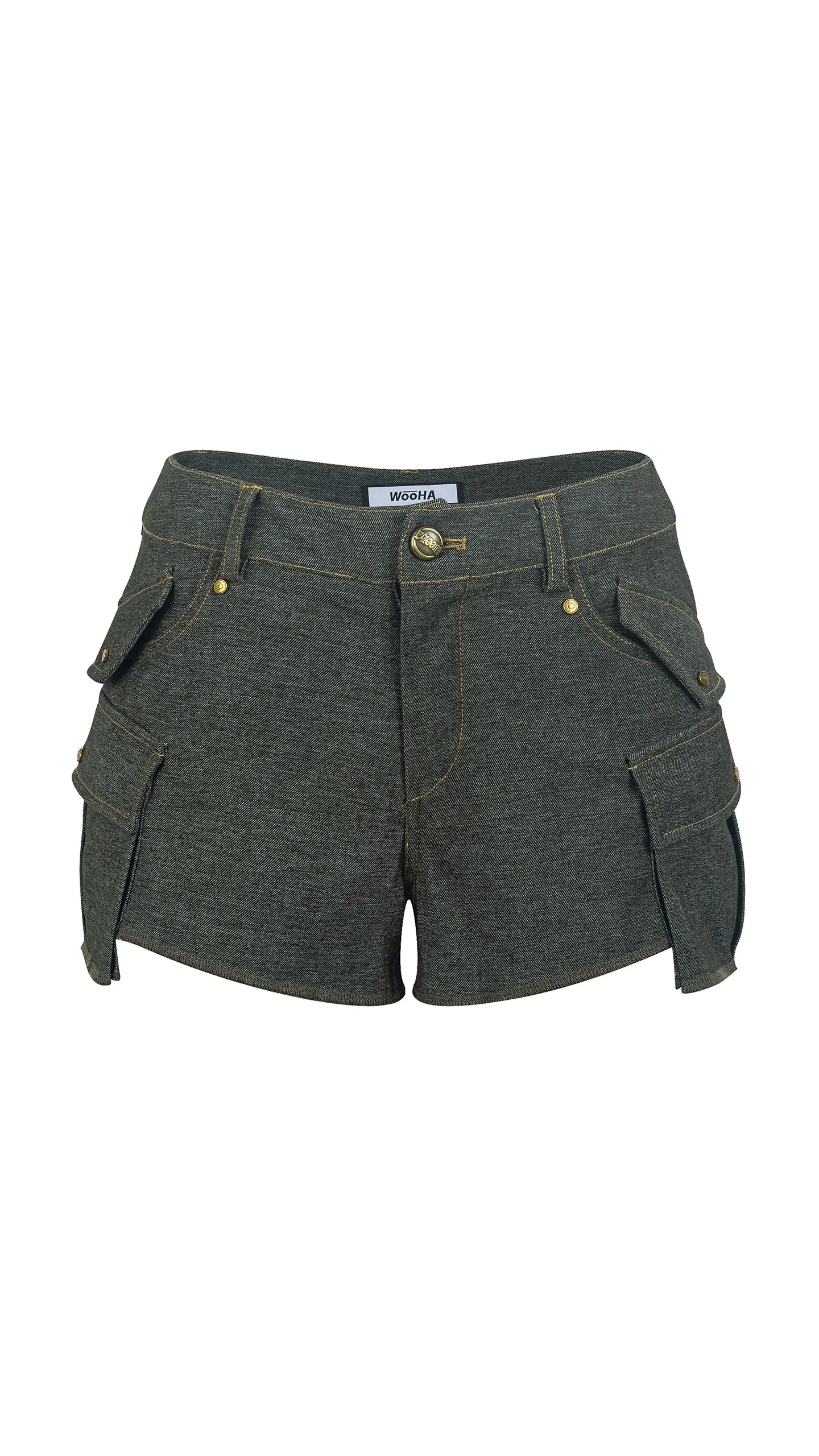 Multi-pocket Faux Denim Track Shorts