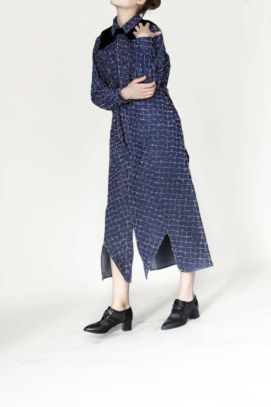 Origami Denim Maxi Shirt  / Navy