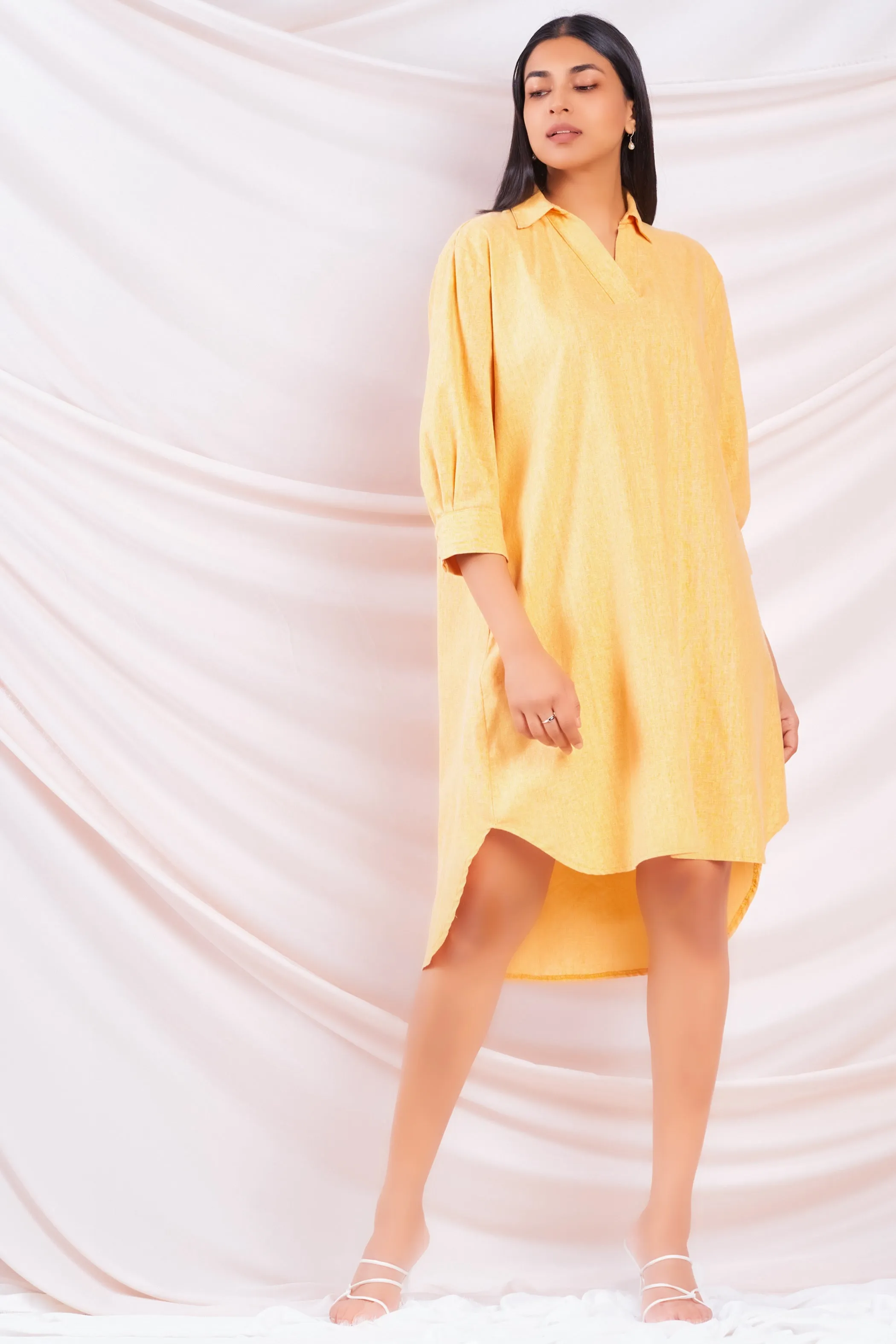 Oversized High Low Linen Dress