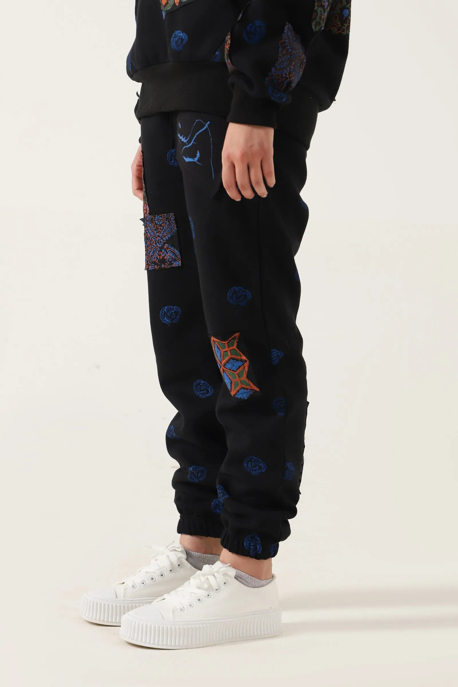 PATCHWORK BLOCK PRINT SWEATPANTS