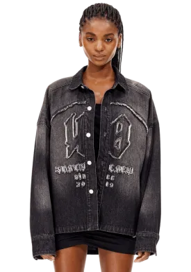 Patchwork Embroidery Frayed Denim Jacket