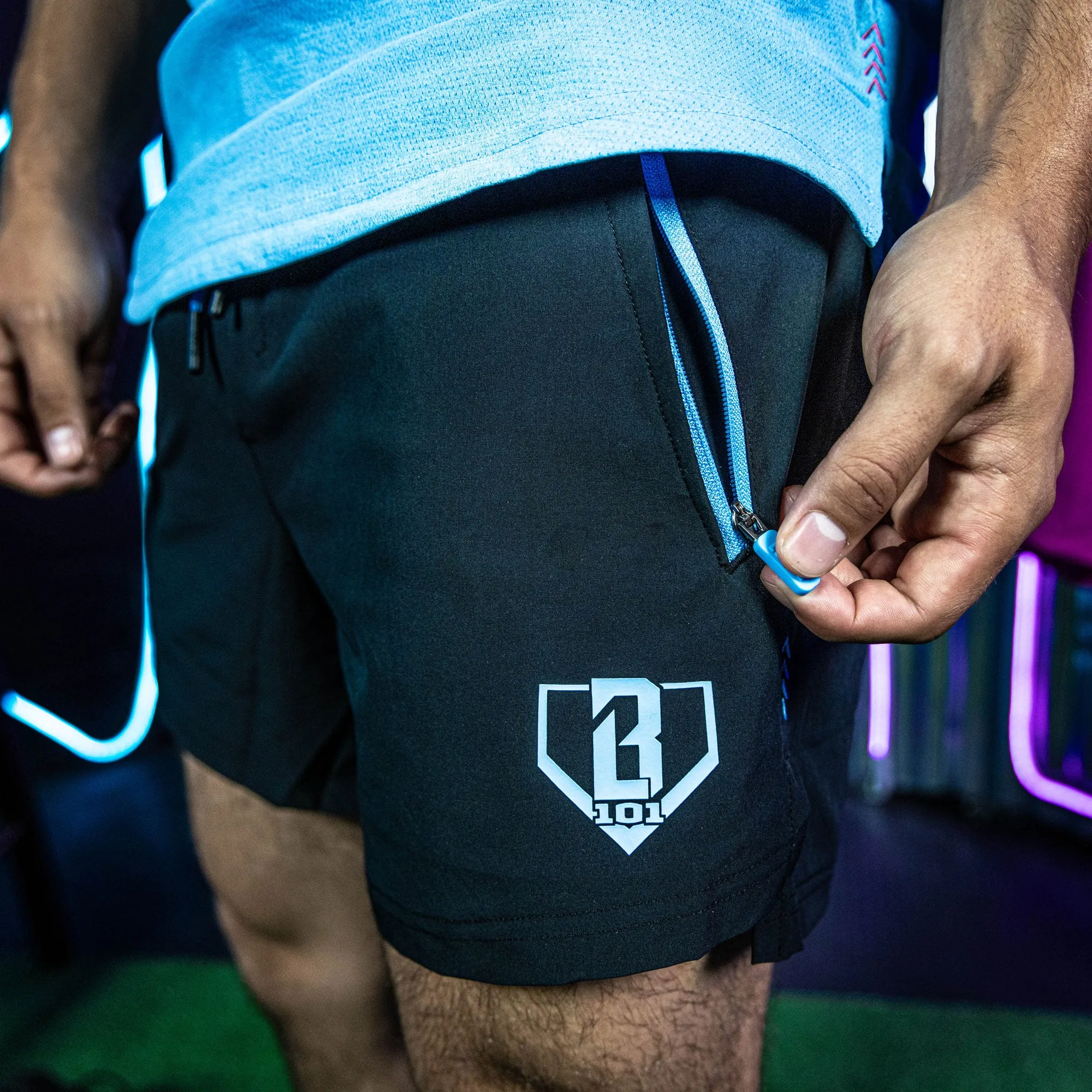 Pro Series V2 Youth Shorts - Black with Light Blue Accents