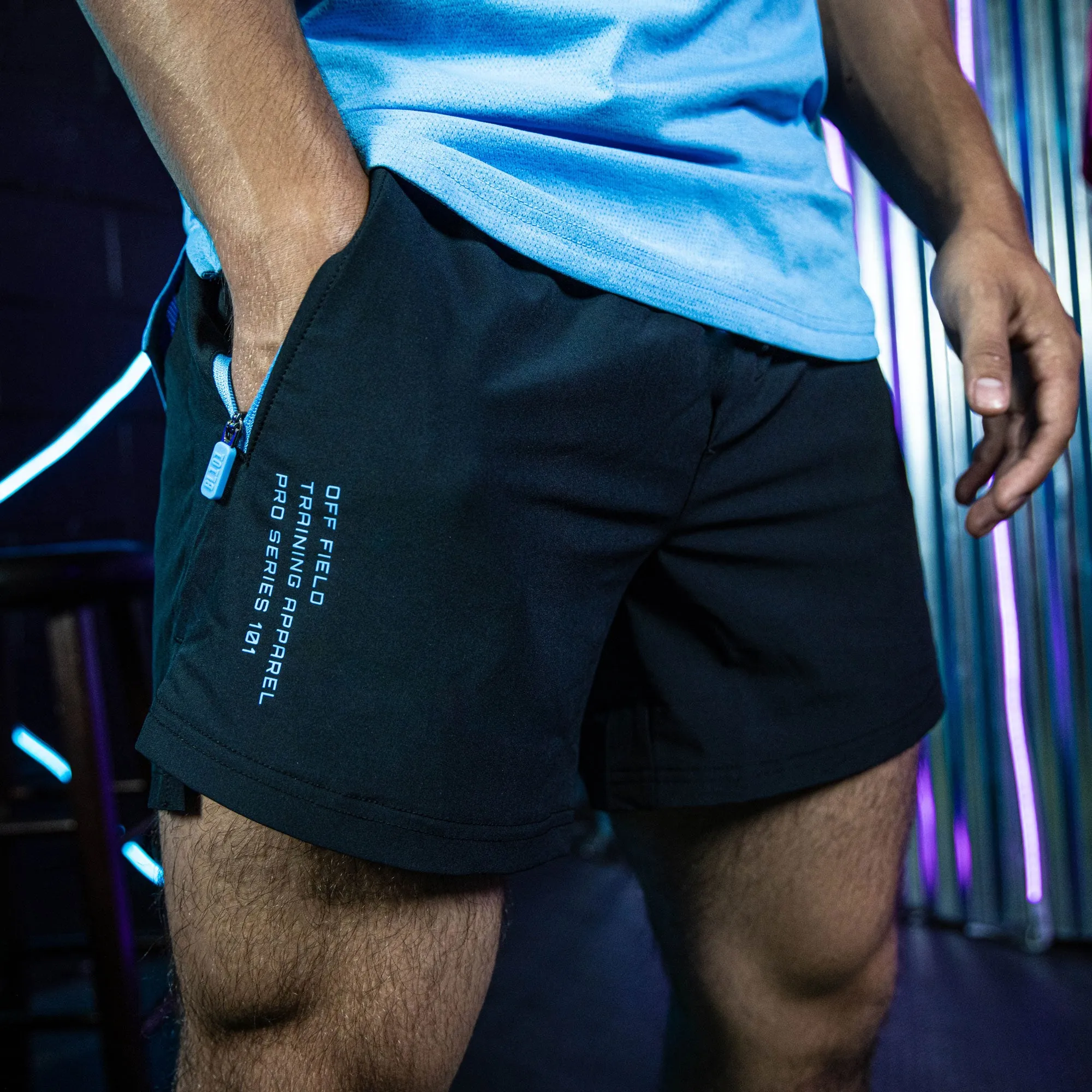 Pro Series V2 Youth Shorts - Black with Light Blue Accents