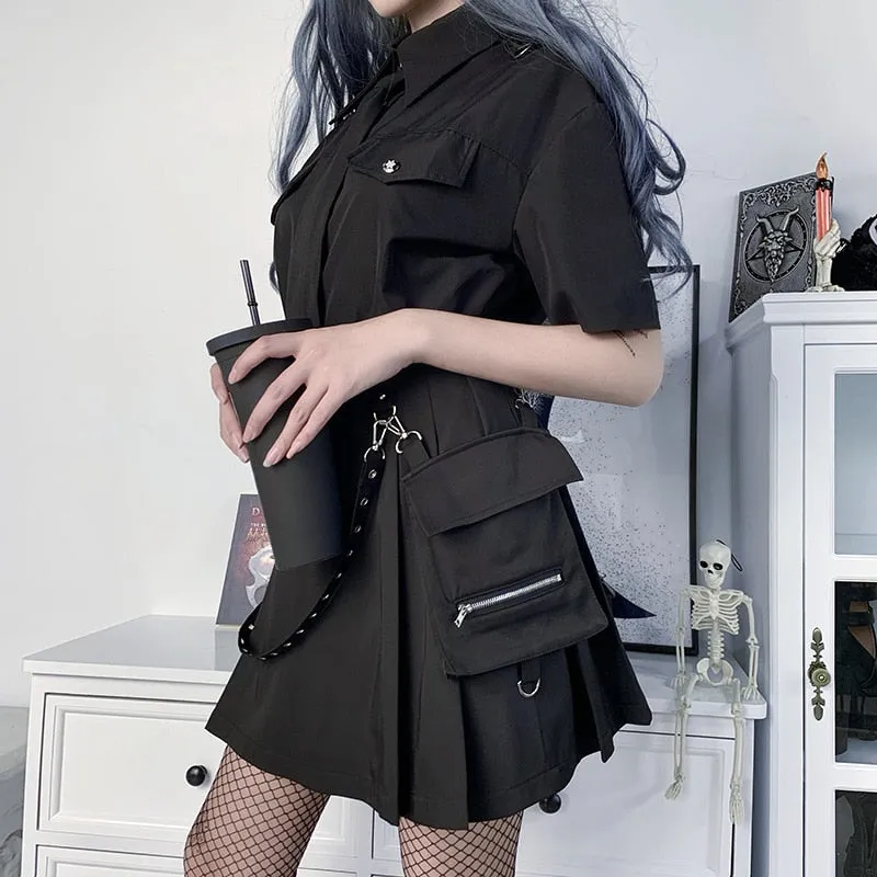 Punk Gothic Black High Waist Black Skirts Bandage Mini Skirt