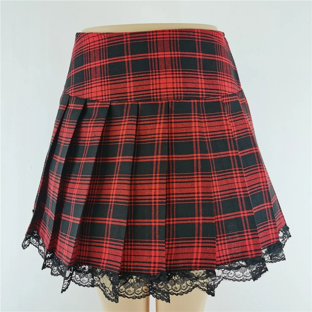 Punk Gothic Black High Waist Black Skirts Bandage Mini Skirt