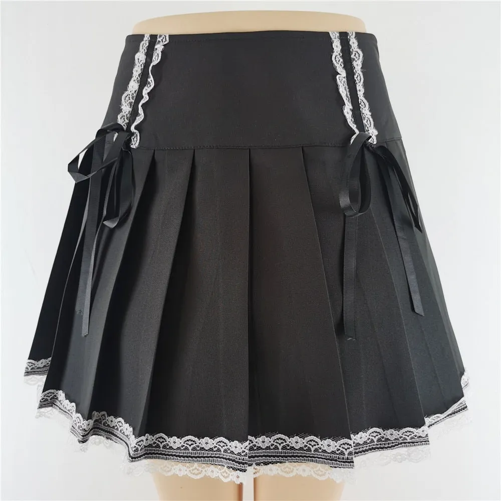 Punk Gothic Black High Waist Black Skirts Bandage Mini Skirt