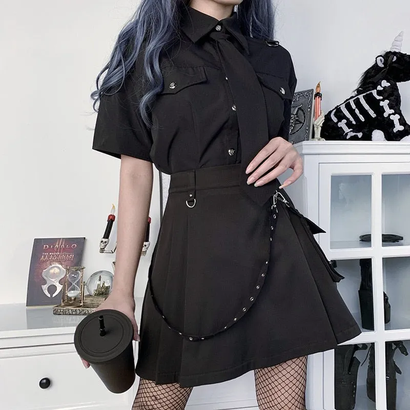 Punk Gothic Black High Waist Black Skirts Bandage Mini Skirt