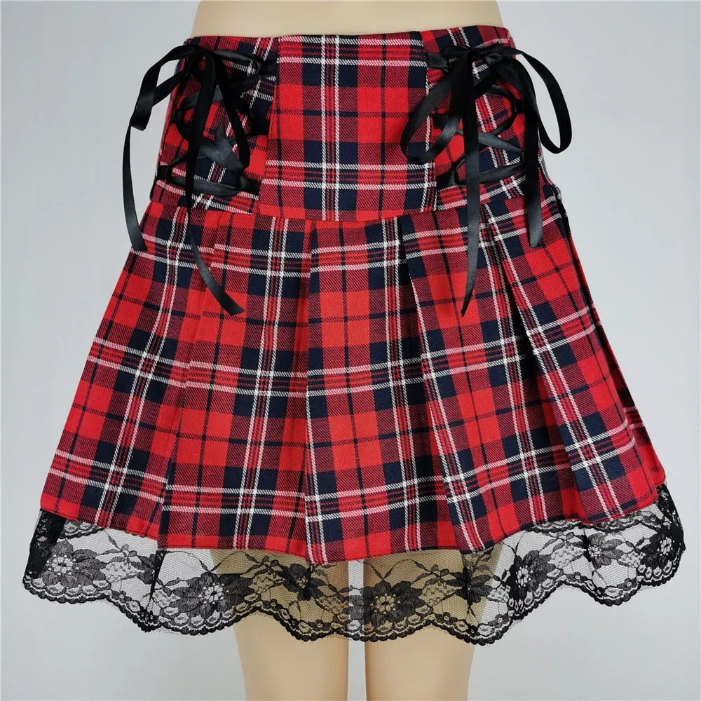 Punk Gothic Black High Waist Black Skirts Bandage Mini Skirt