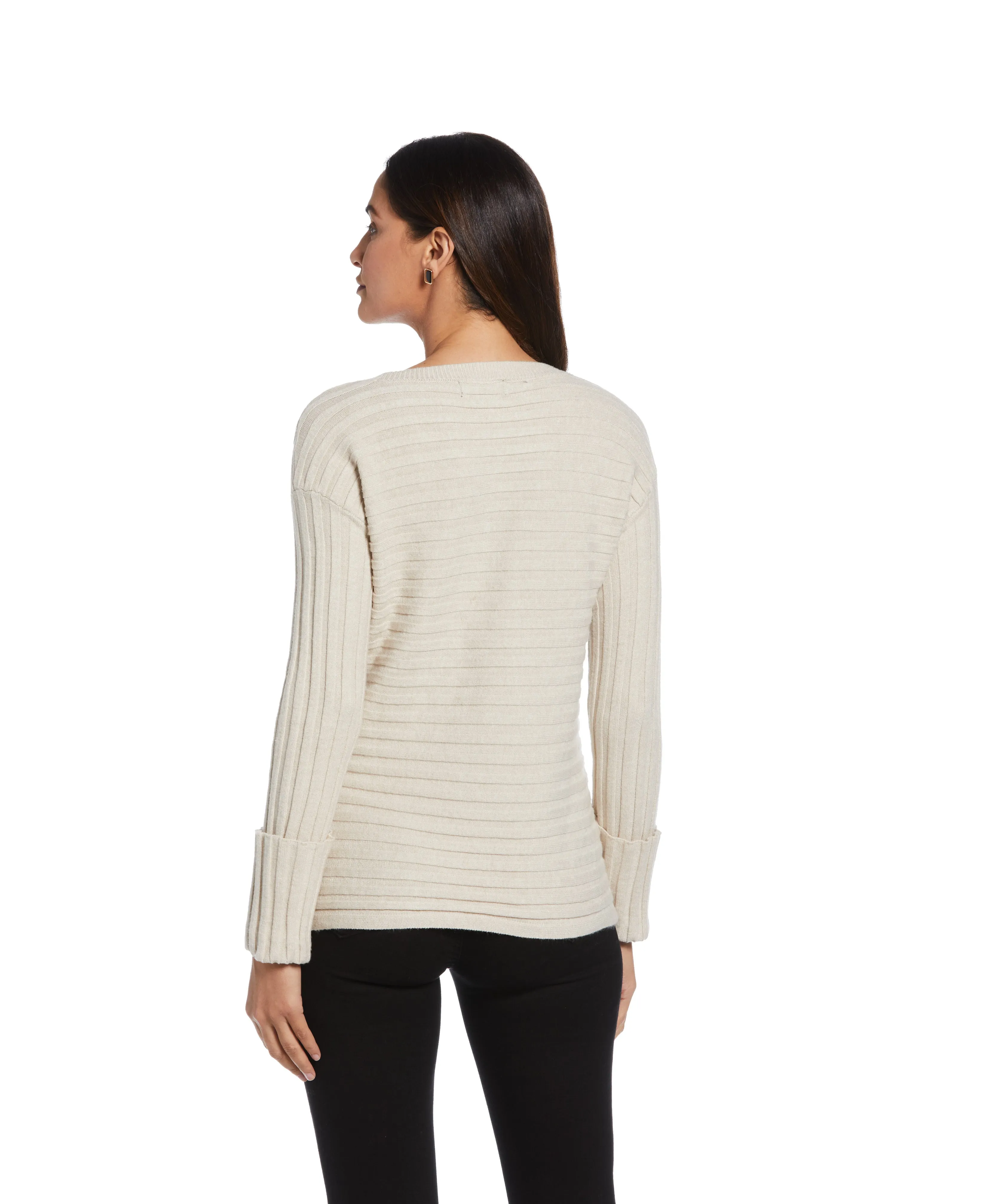 Ribbed Sweater with Button Detail