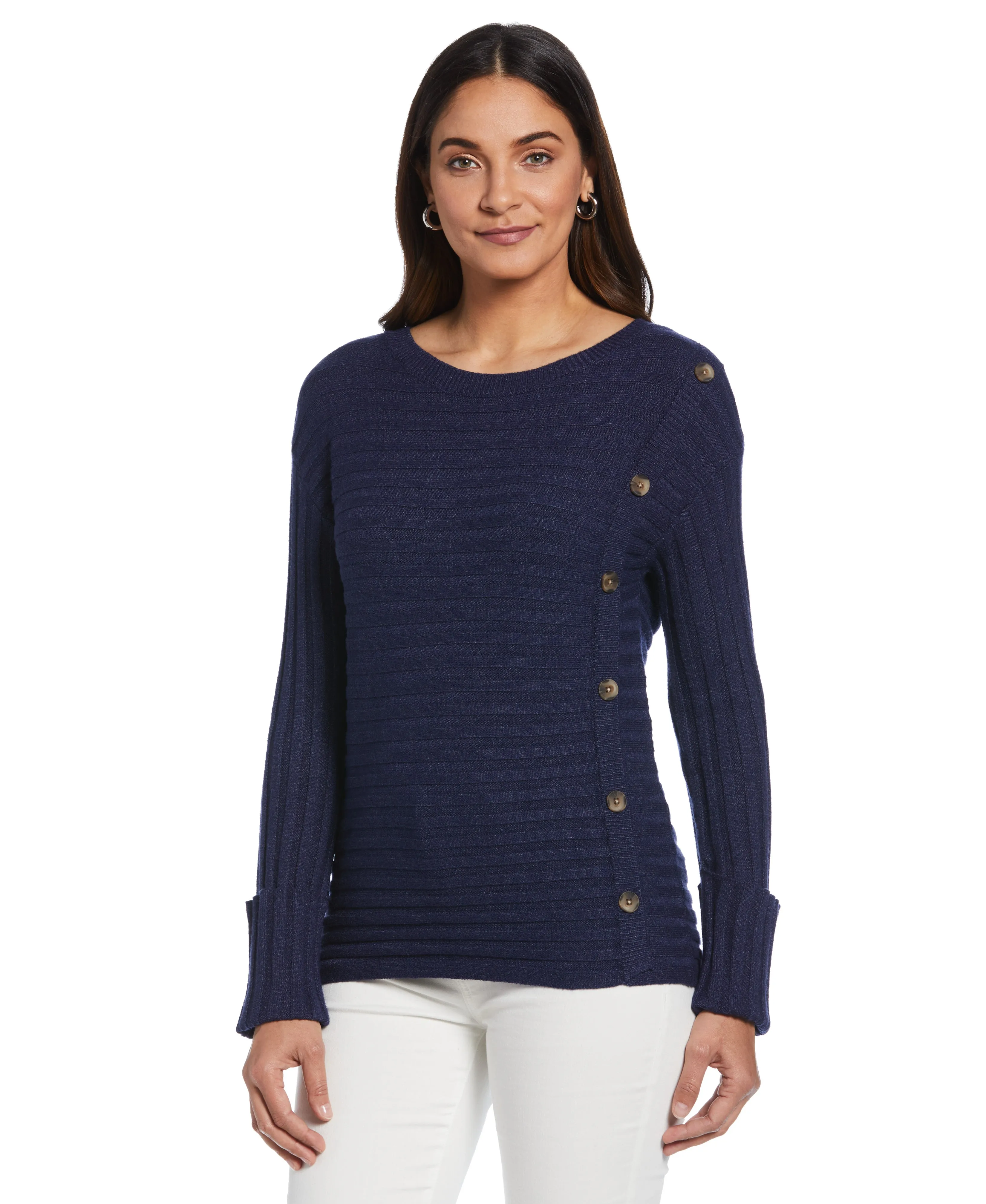 Ribbed Sweater with Button Detail