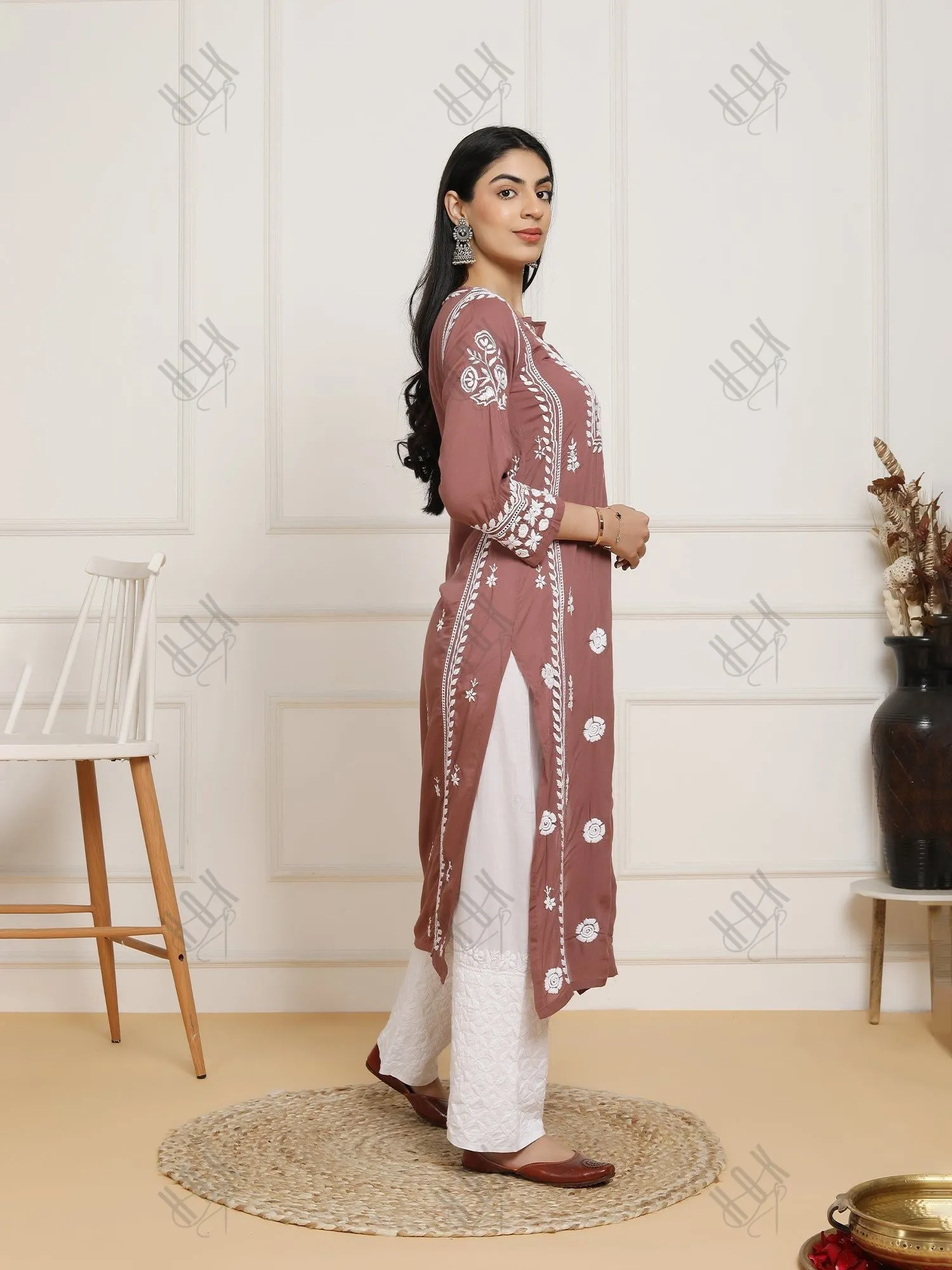 Saba Chikankari  kurta in modal cotton - Dark Peach