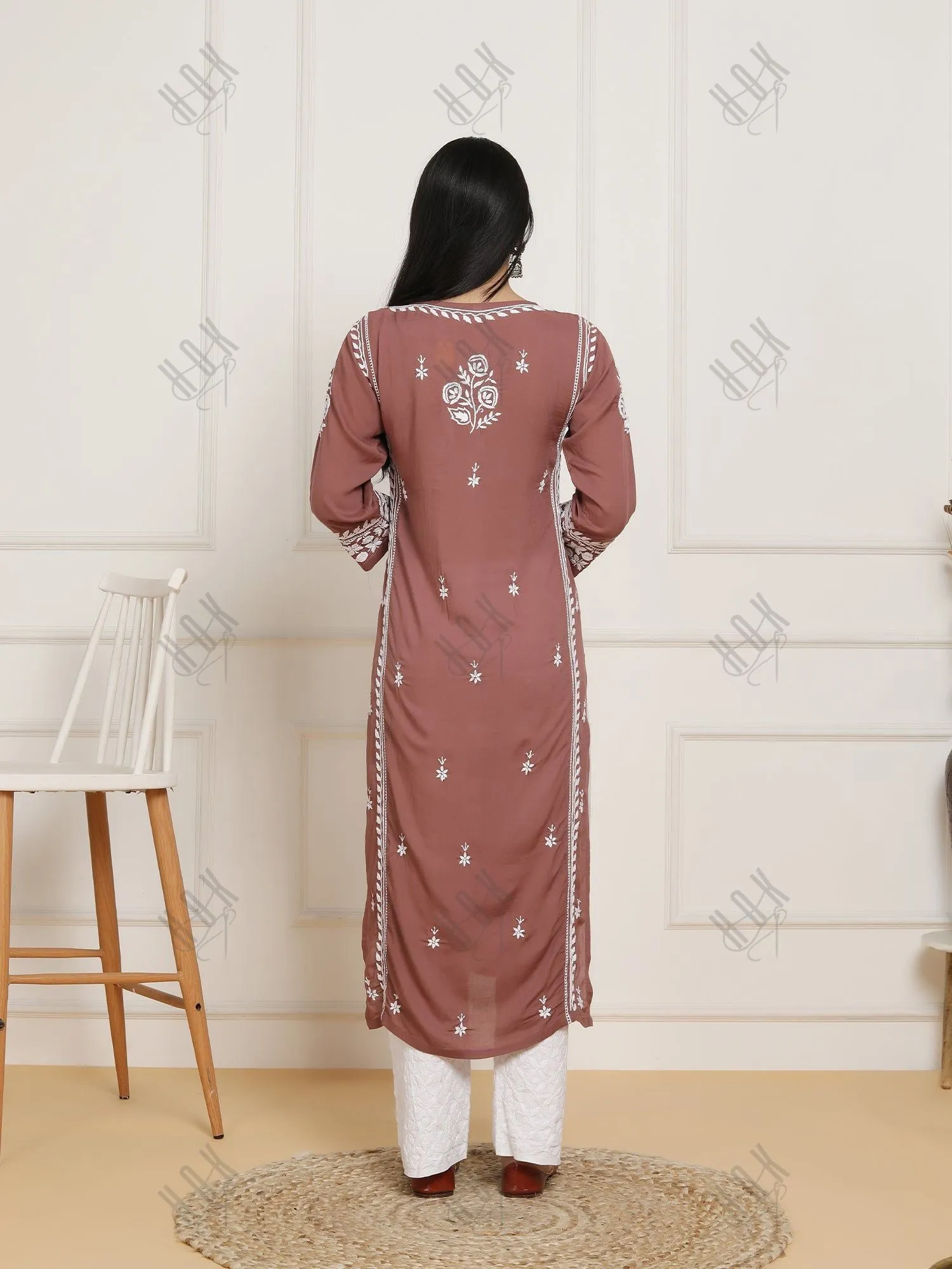 Saba Chikankari  kurta in modal cotton - Dark Peach