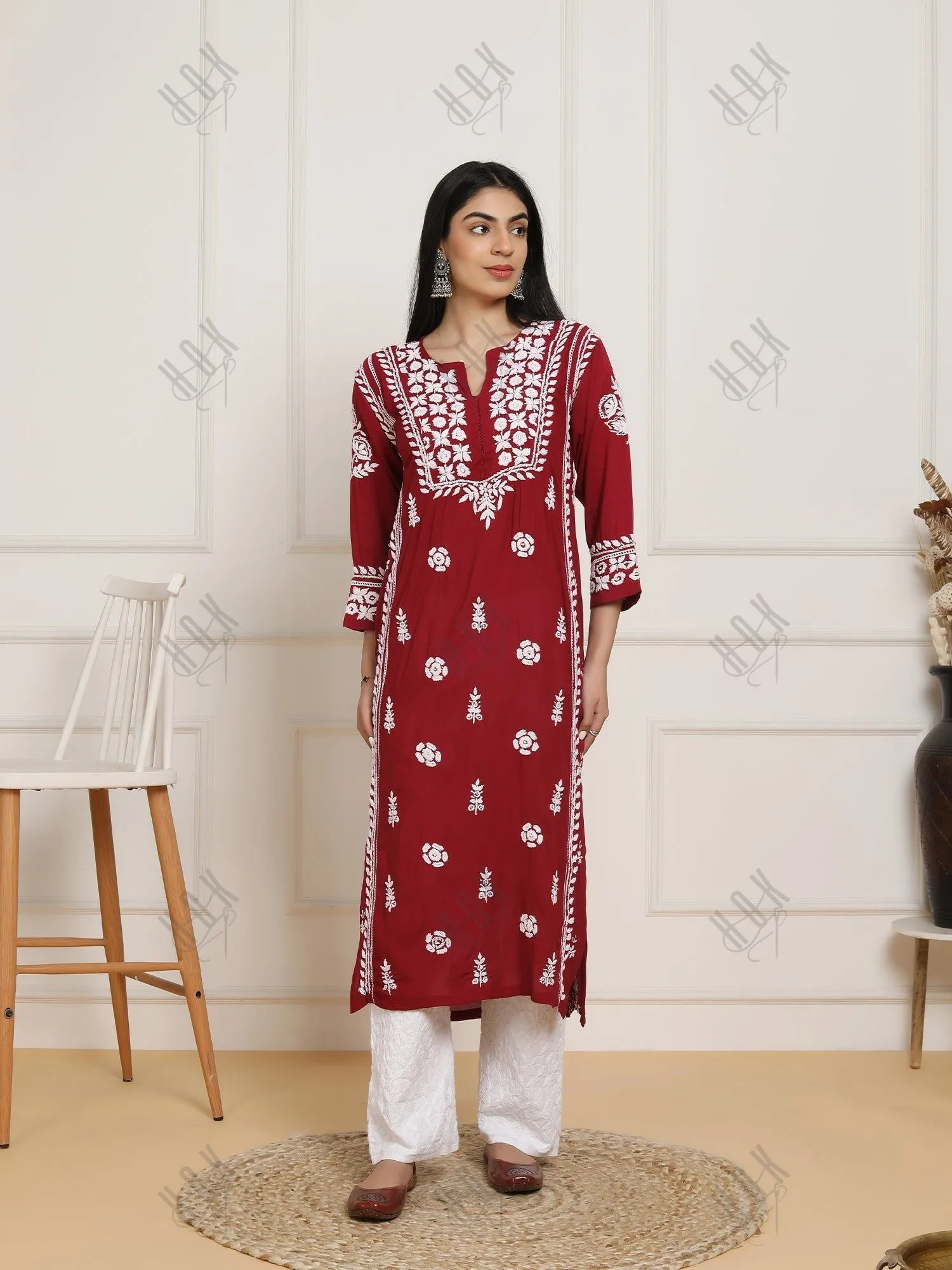 Saba Chikankari  kurta in modal cotton - Maroon