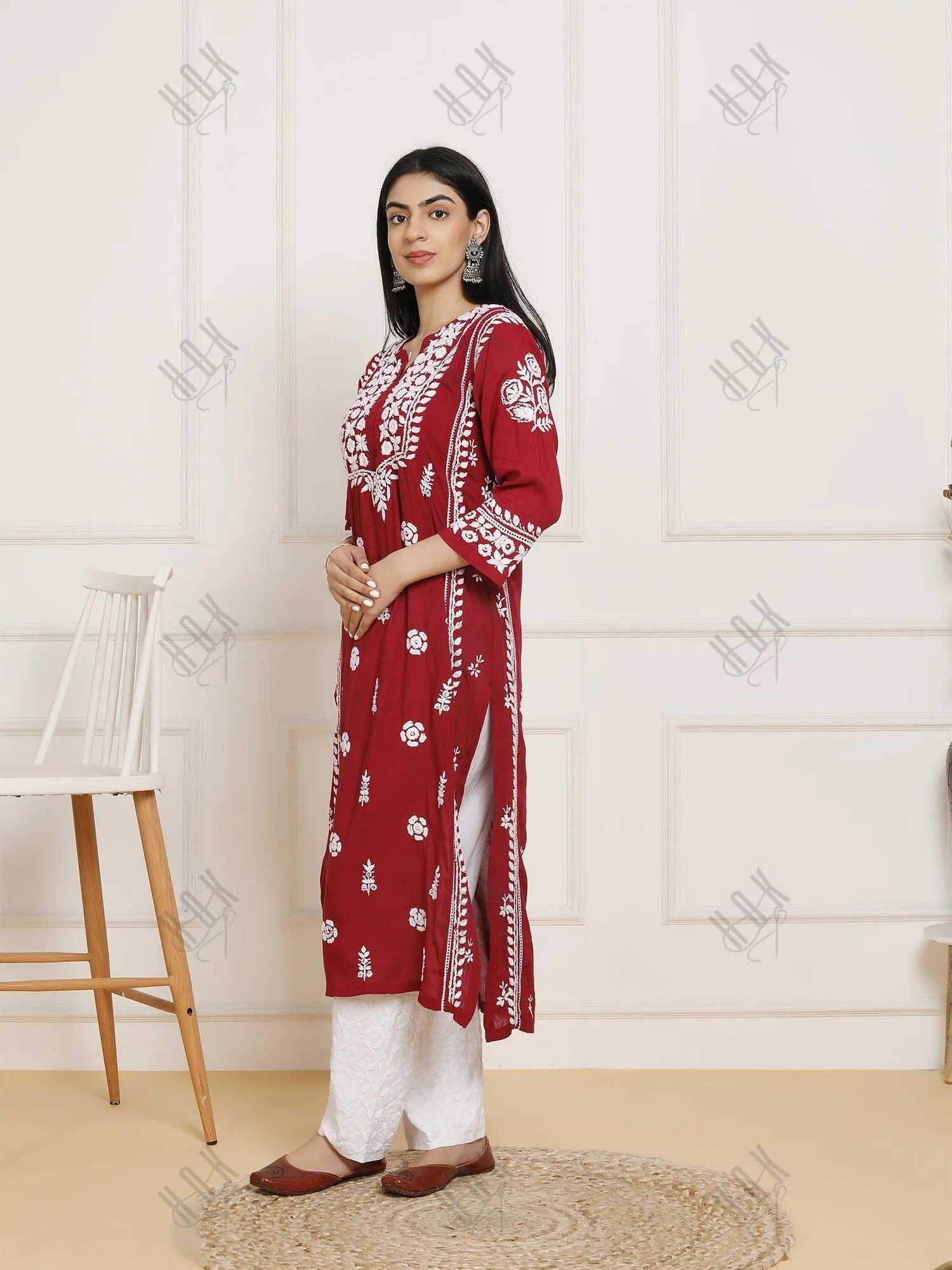 Saba Chikankari  kurta in modal cotton - Maroon