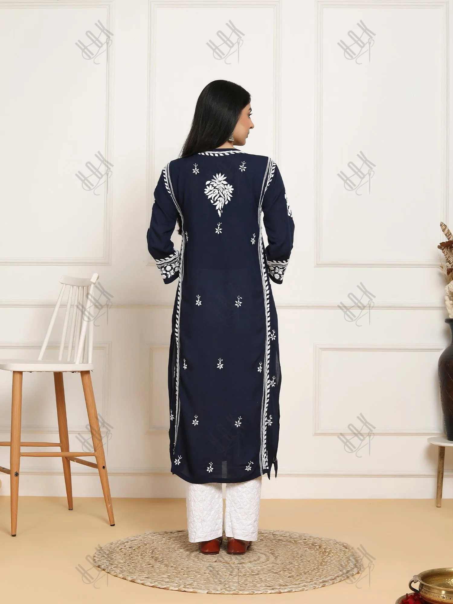 Saba Chikankari  kurta in modal cotton - Navy Blue