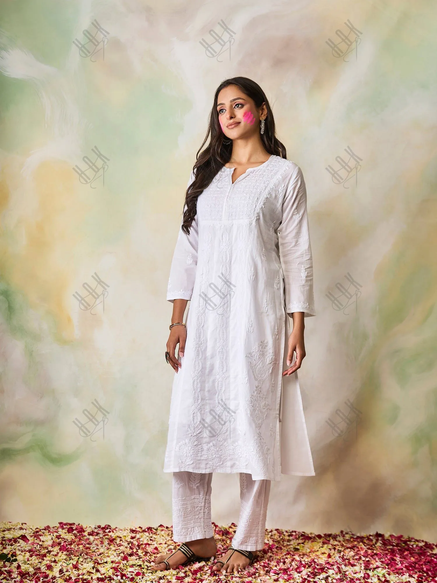 Samma Chikankari Long Kurta Cotton for Women- White