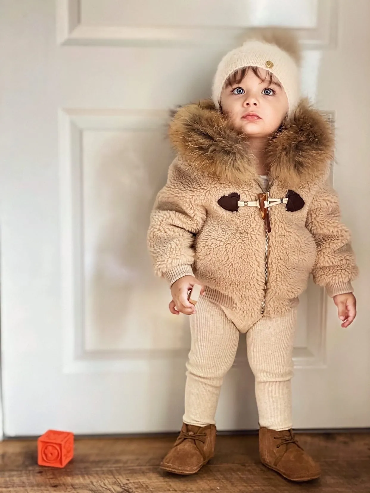 Shearling Camel Bomber Coat Faux Fur