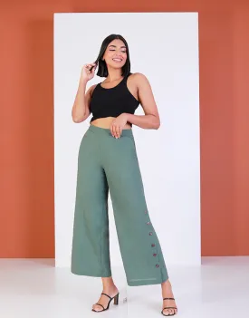 Side Buttons Wide Leg Pants