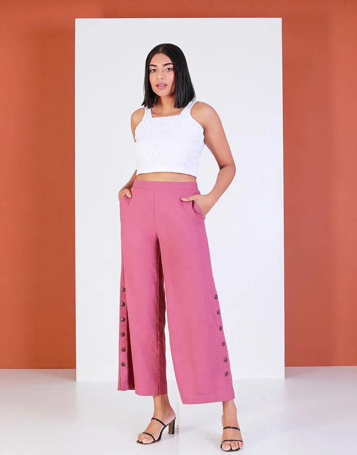 Side Buttons Wide Leg Pants