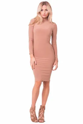 THE MYSTYLEMODE NUDE ESSENTIAL DOUBLE LINED MOCK NECK MIDI DRESS