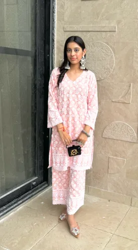 Urvi in Saba Chikankari Kurta Set in Rayon - Orange