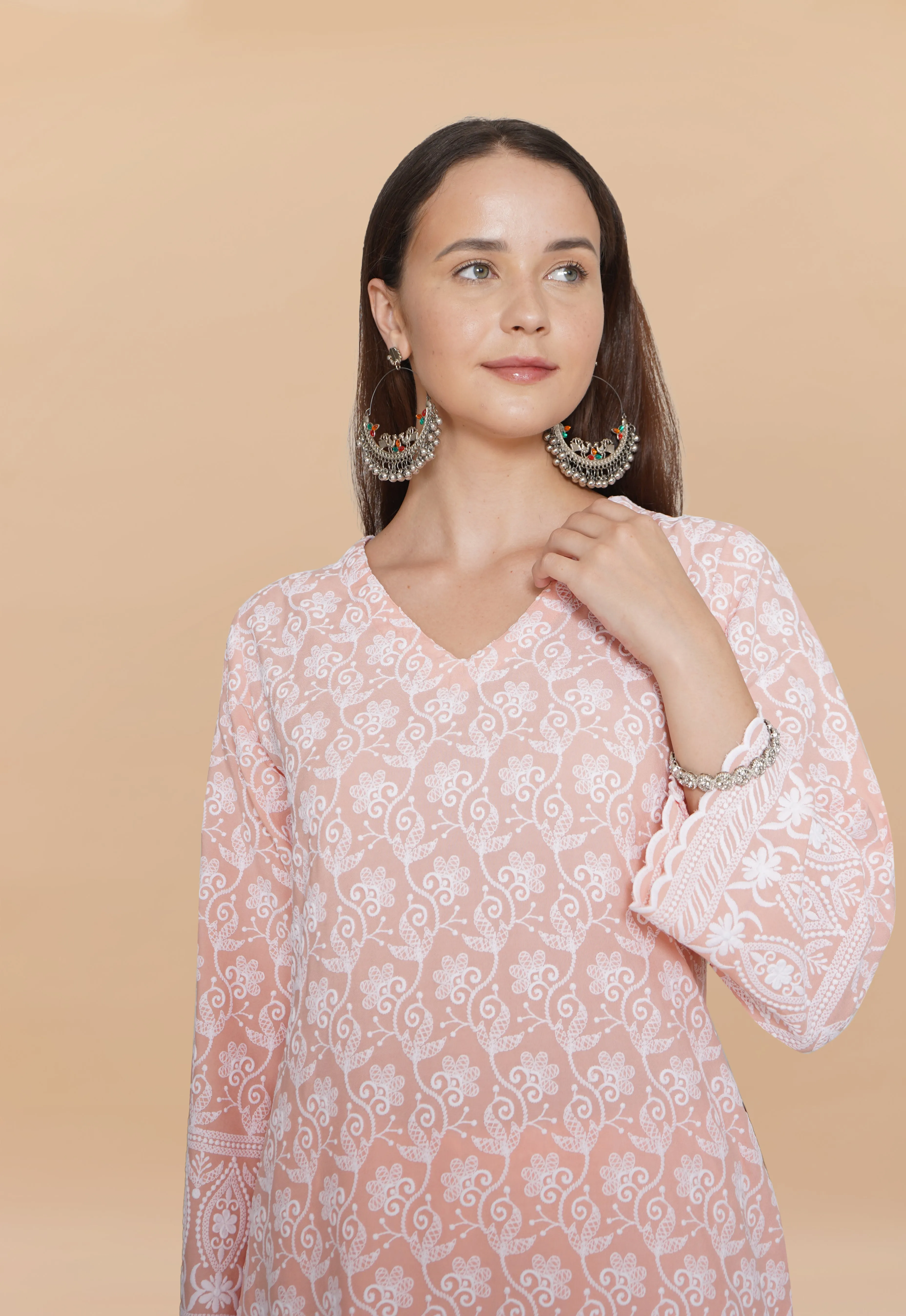 Urvi in Saba Chikankari Kurta Set in Rayon - Orange