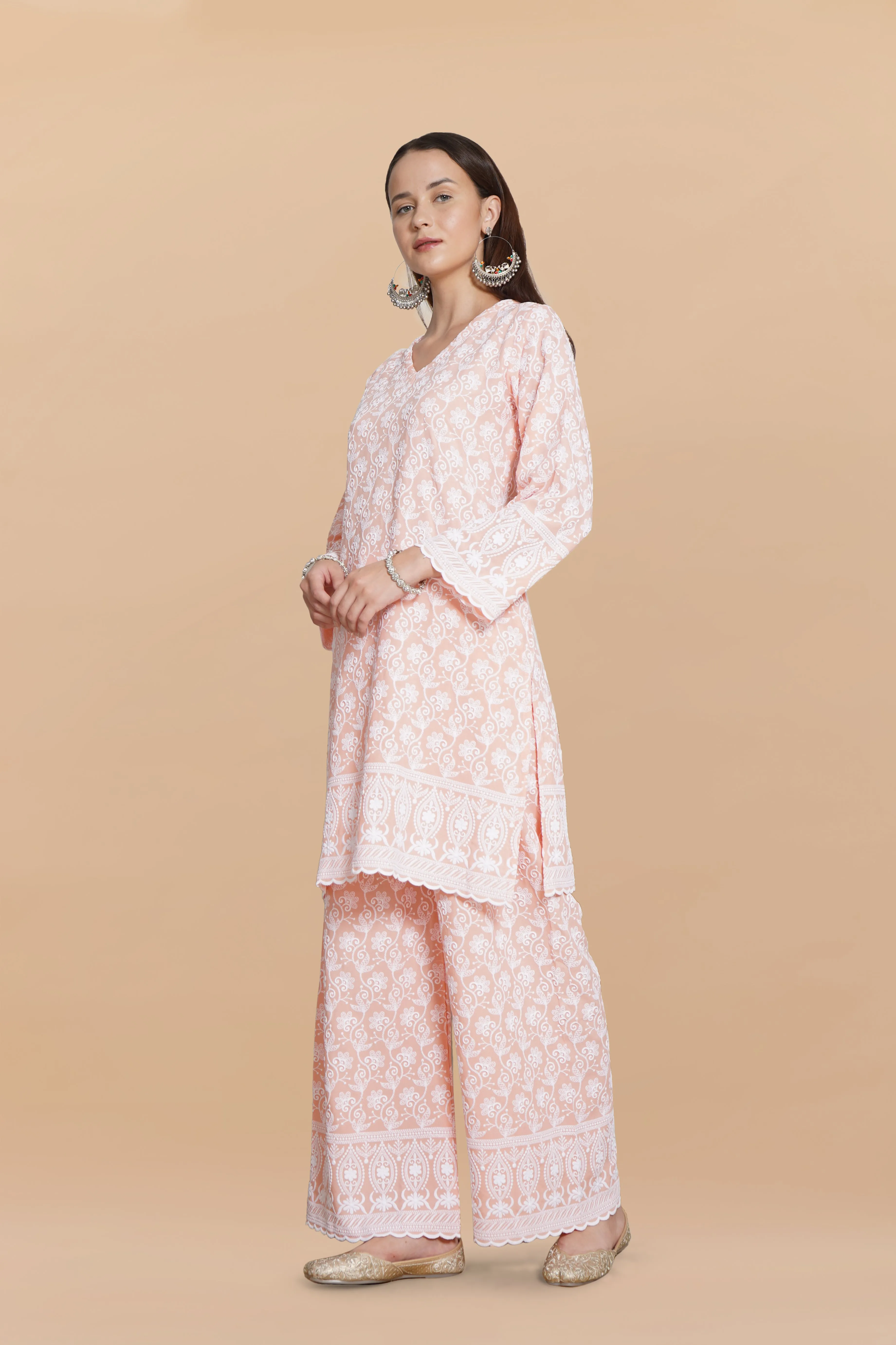 Urvi in Saba Chikankari Kurta Set in Rayon - Orange