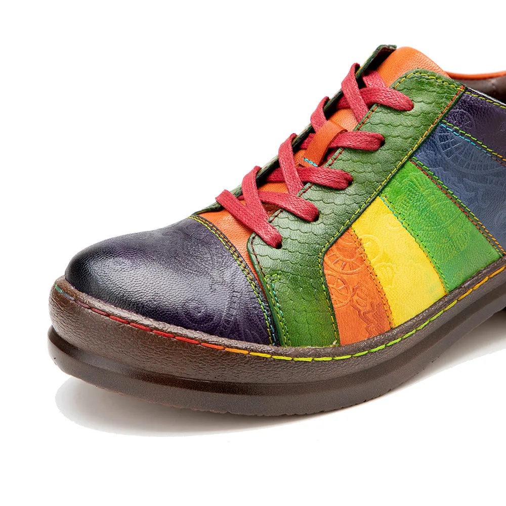 Womens Rainbow Leather Lace-up Platform Brogues Oxford Shoes