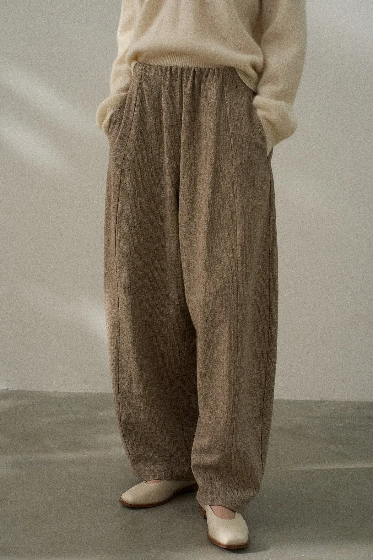 Wool blend wide leg curved pants | 2 color