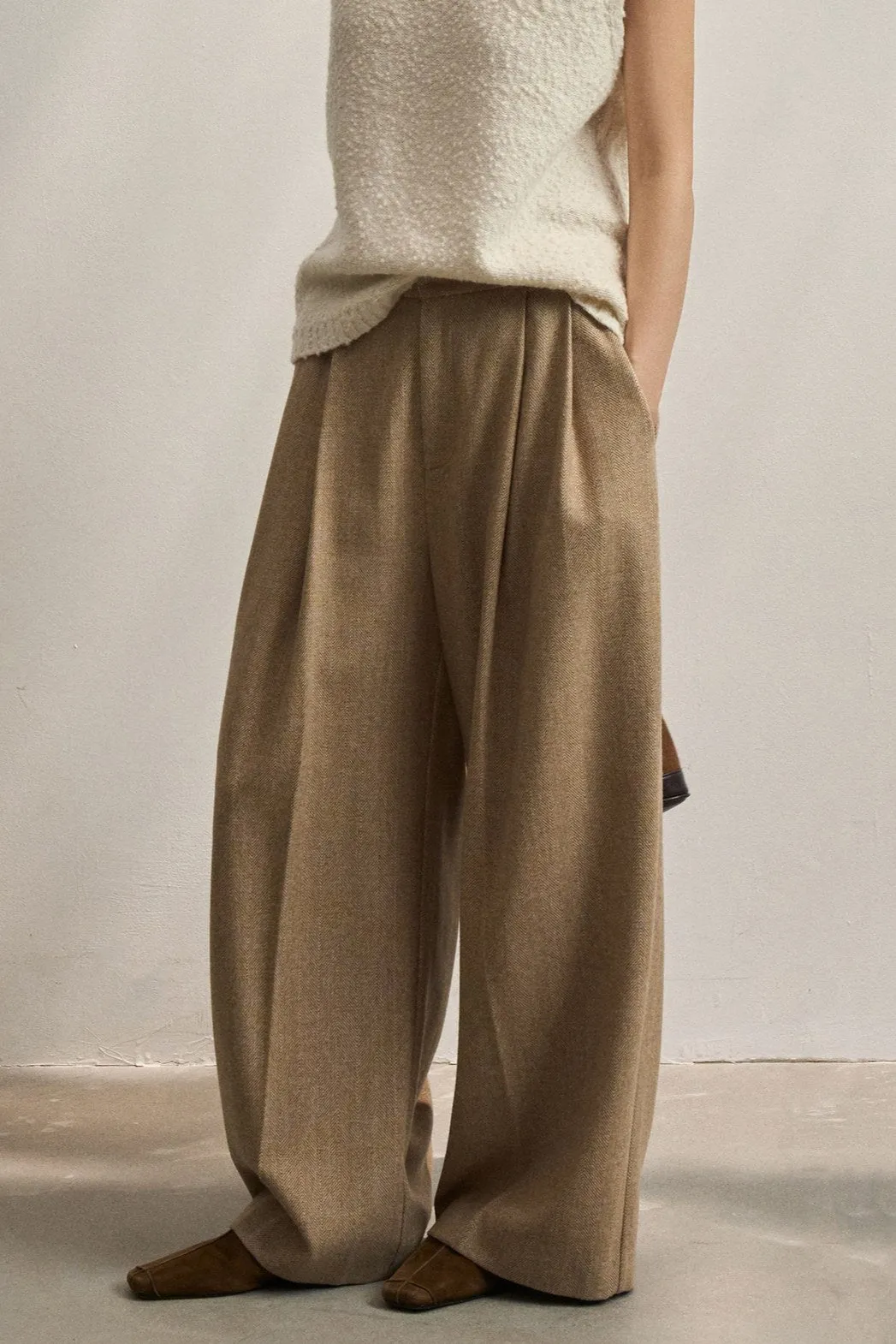 wool riched high-waisted wide-leg suit palazzo pants | 2color