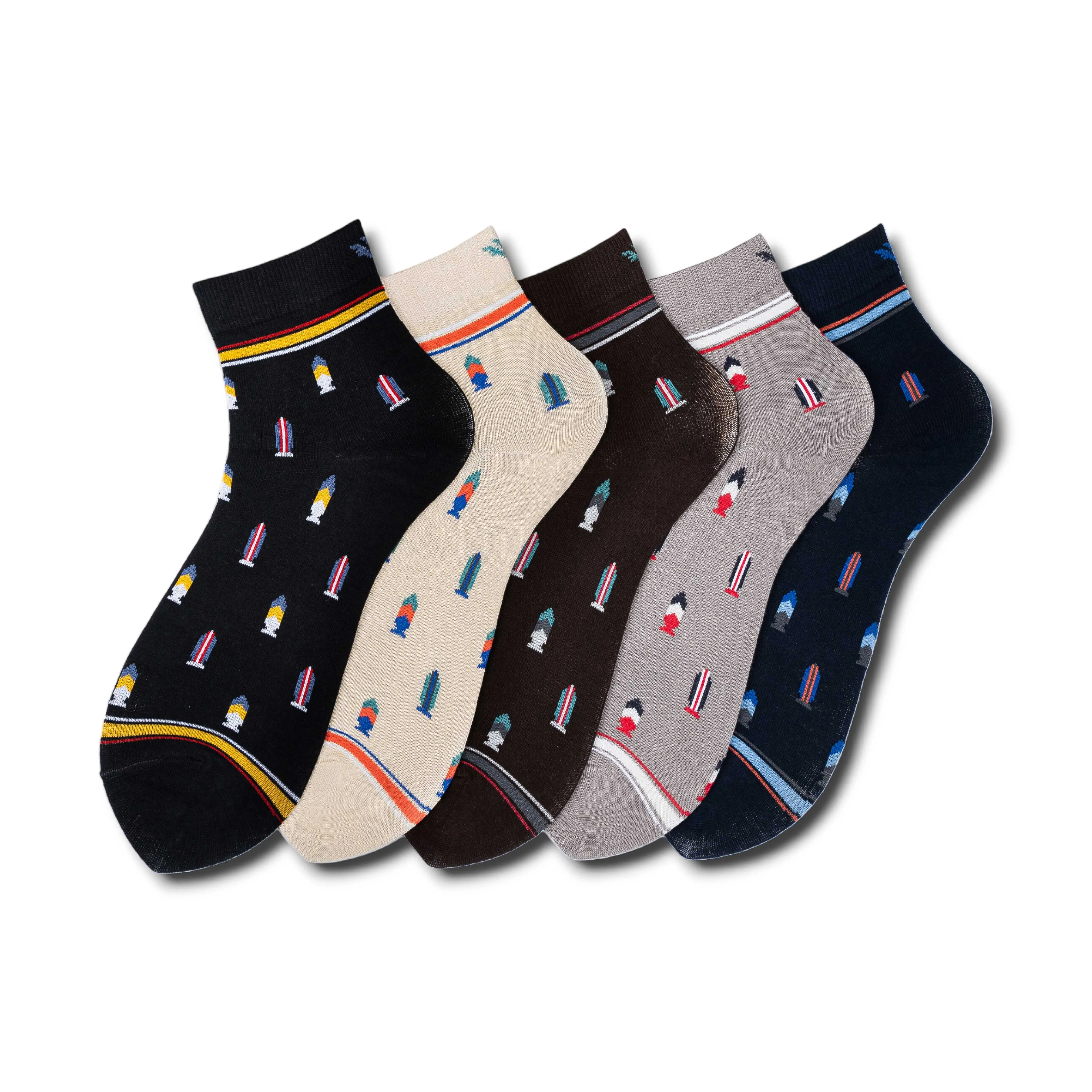 Young Wings Men's Multi Colour Cotton Fabric Design Ankle Length Socks - Pack of 5, Style no. 2736-M1